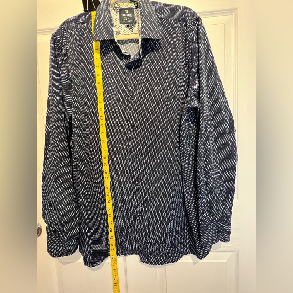 Tom Baine Blue/white dot XXL Slim Fit Stretch Wrinkle Free Button Up Shirt. - Picture 5 of 9